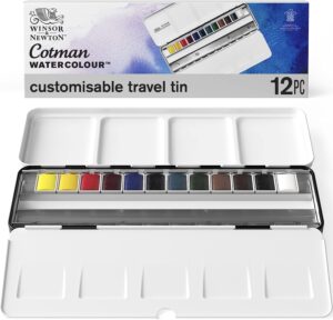 Aquarelle fine, palette 12 demi godets, gamme Cotman, marque Winsor et Newton