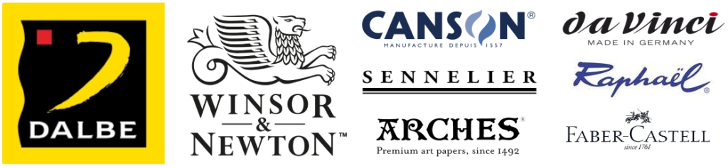 Logos Dalbe, Winsor & Newton, Canson, Sennelier, Arches, Da Vinci, Raphaël, Faber-Castell